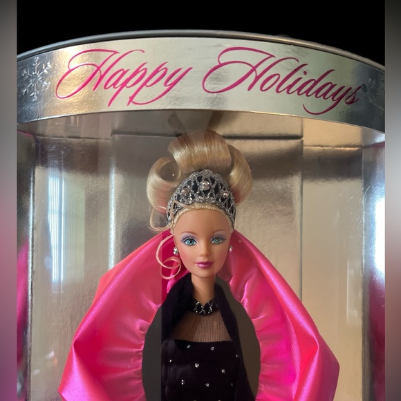 Vintage 1998 Happy Holidays Barbie with Pink and Black Dress New in Box - Picture 2 of 6